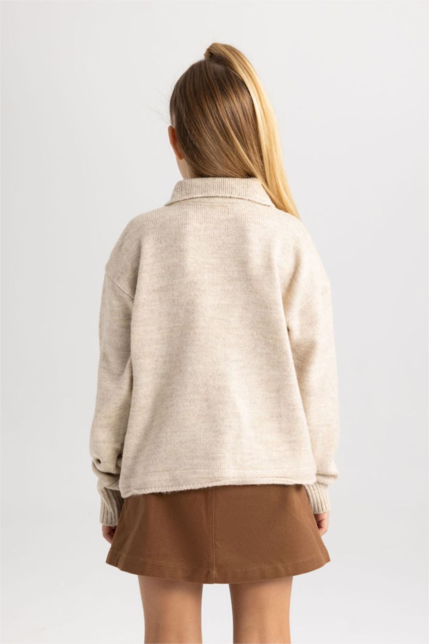 GIRLS & TEENS Beige Melange Girl Polo Neck Pullover