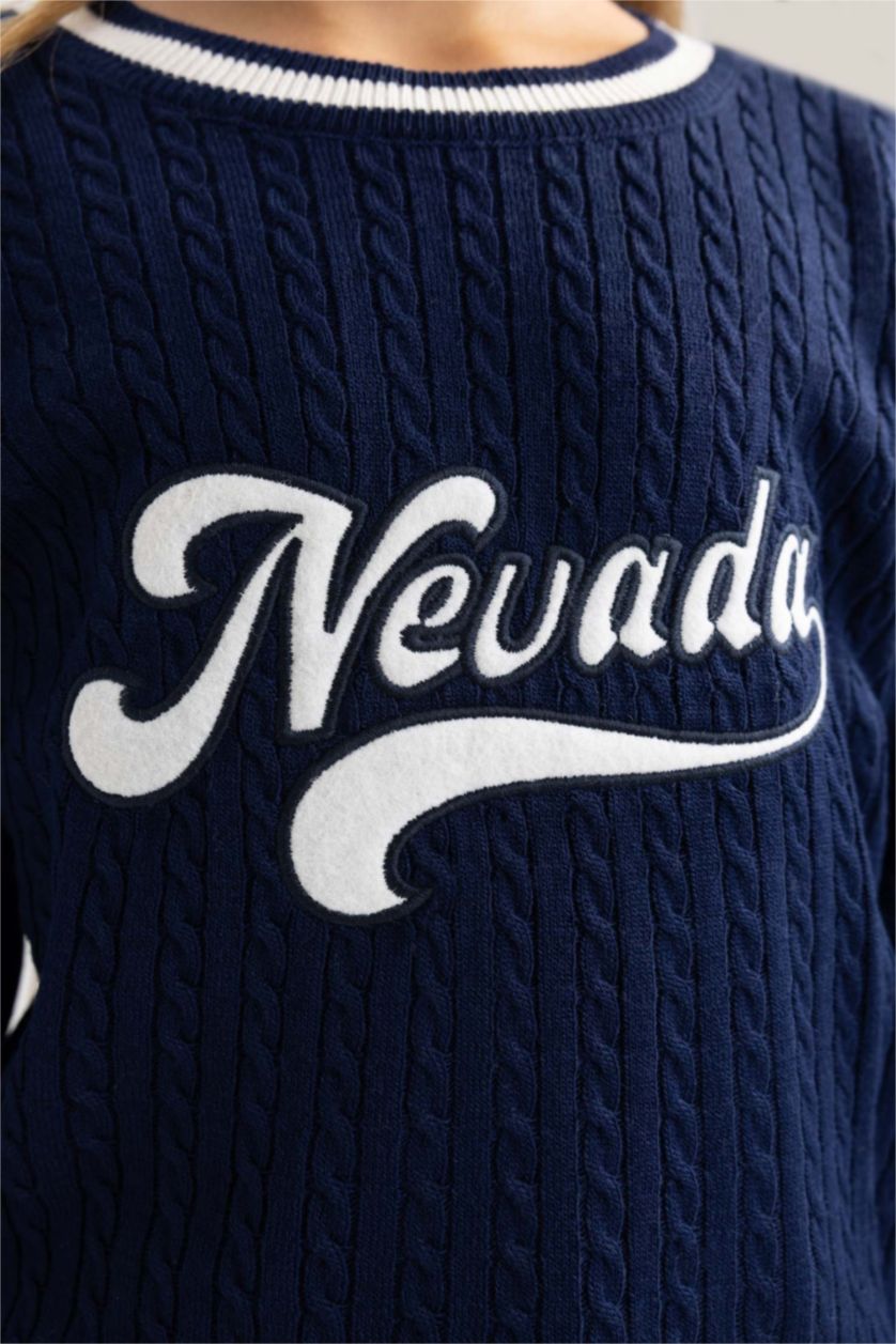 Дівчачий Синій Пуловер стандартного крою з круглим вирізом для дівчаток