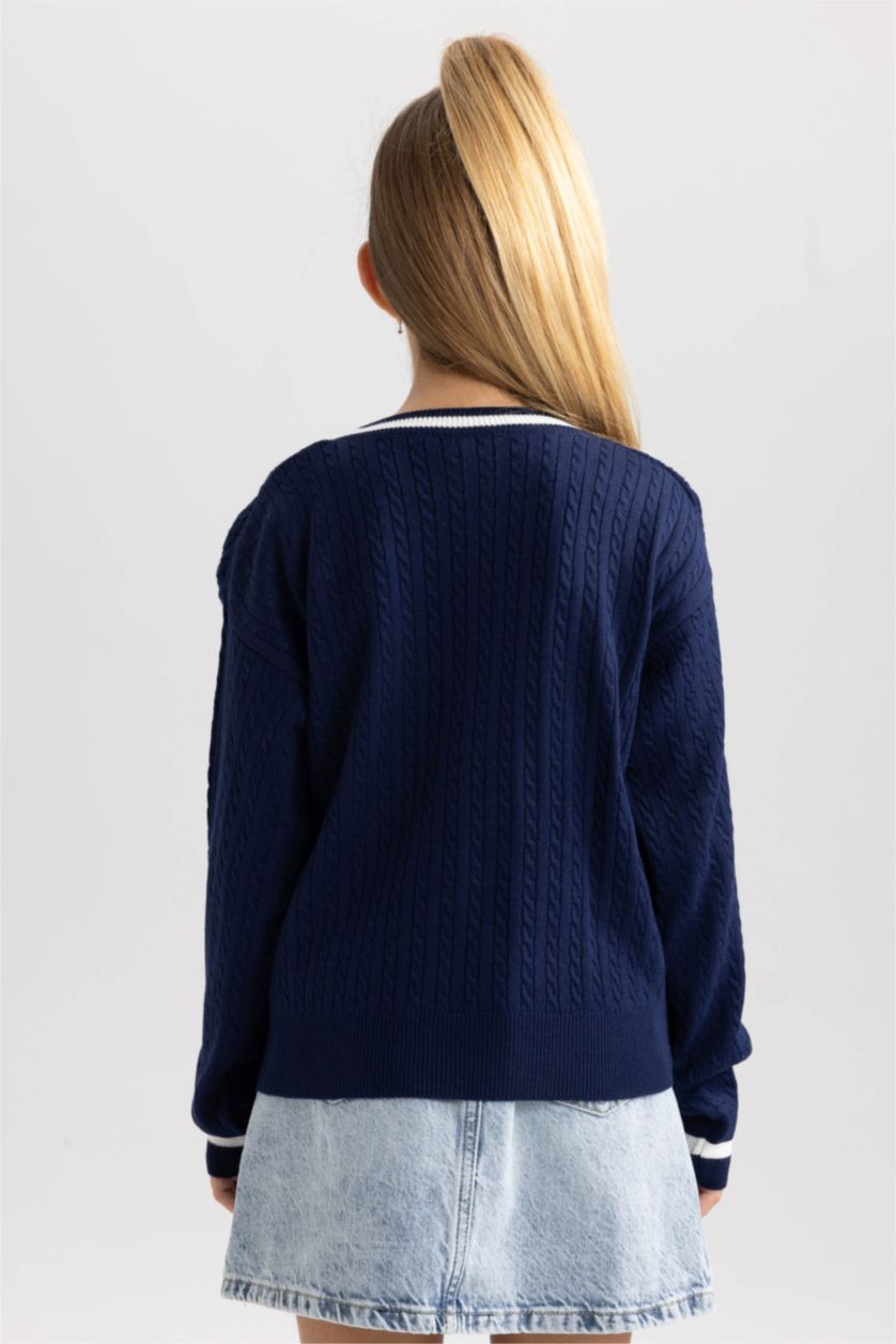 Дівчачий Синій Пуловер стандартного крою з круглим вирізом для дівчаток