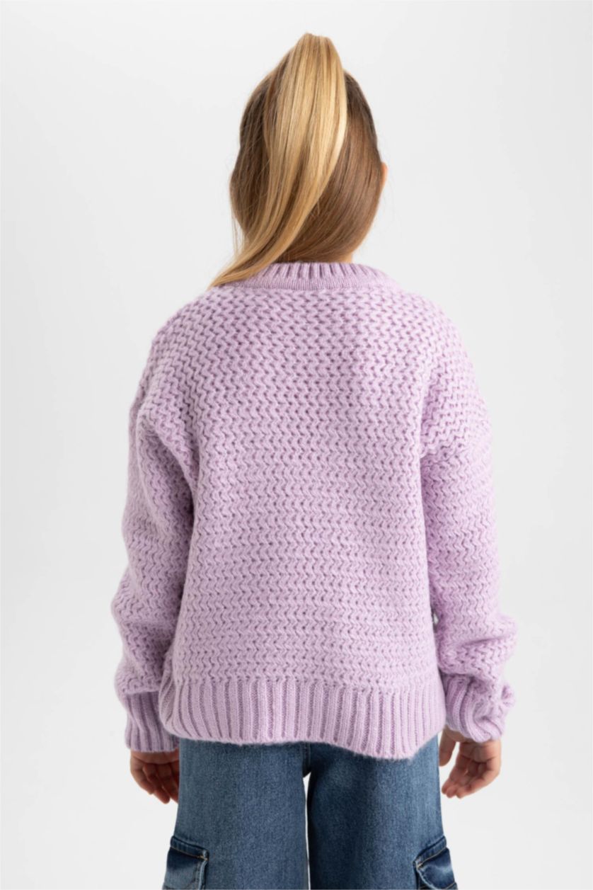 FILLES Violet Pull Coupe Régulière Col Rond Pour Fille