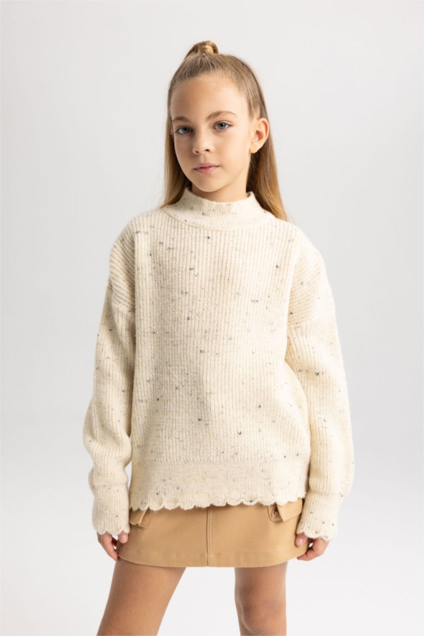 FILLES Beige Clair Pull Coupe Régulière Col Rond Pour Fille