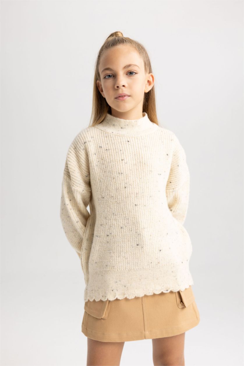 FILLES Beige Clair Pull Coupe Régulière Col Rond Pour Fille
