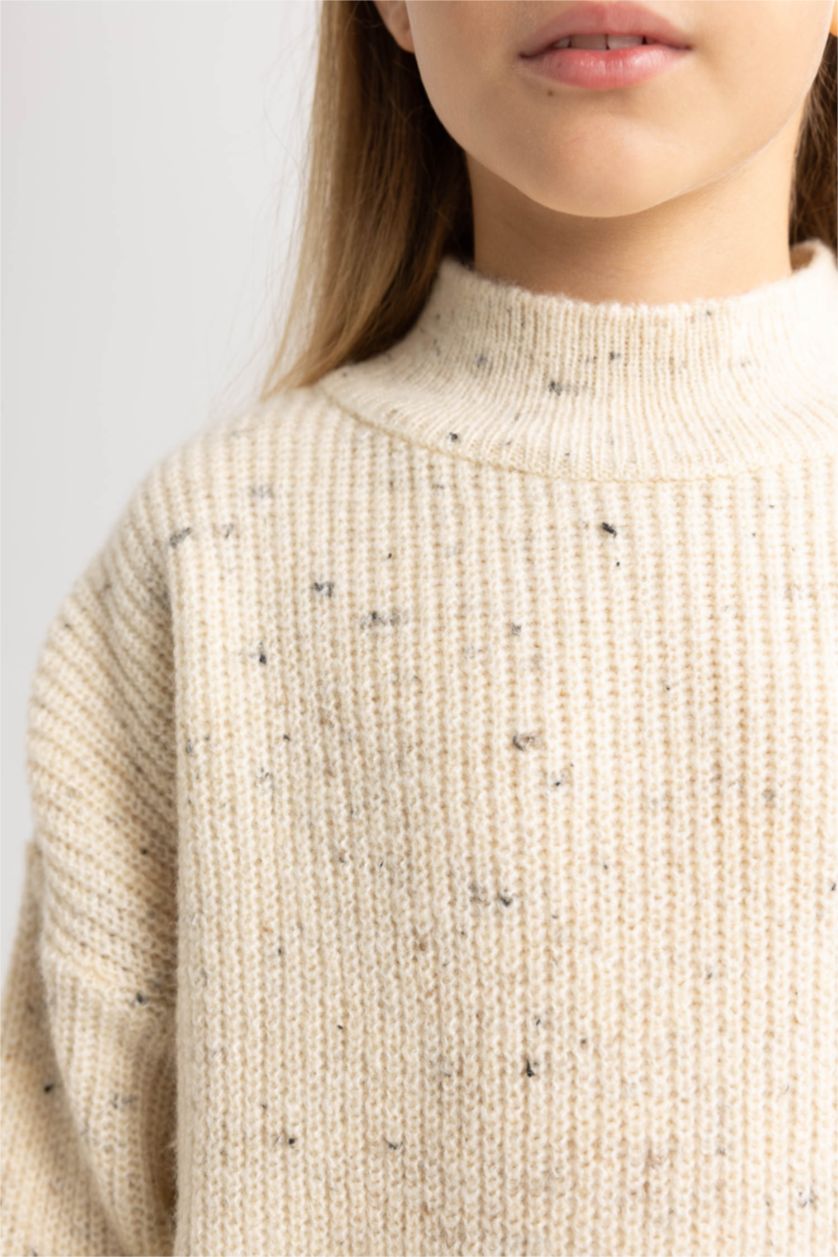 FILLES Beige Clair Pull Coupe Régulière Col Rond Pour Fille