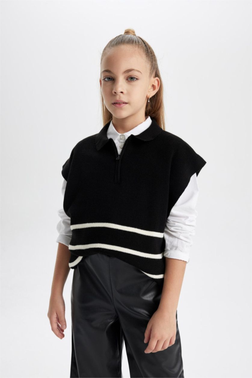 GIRLS & TEENS Black Girl Regular Fit Sweater Vest