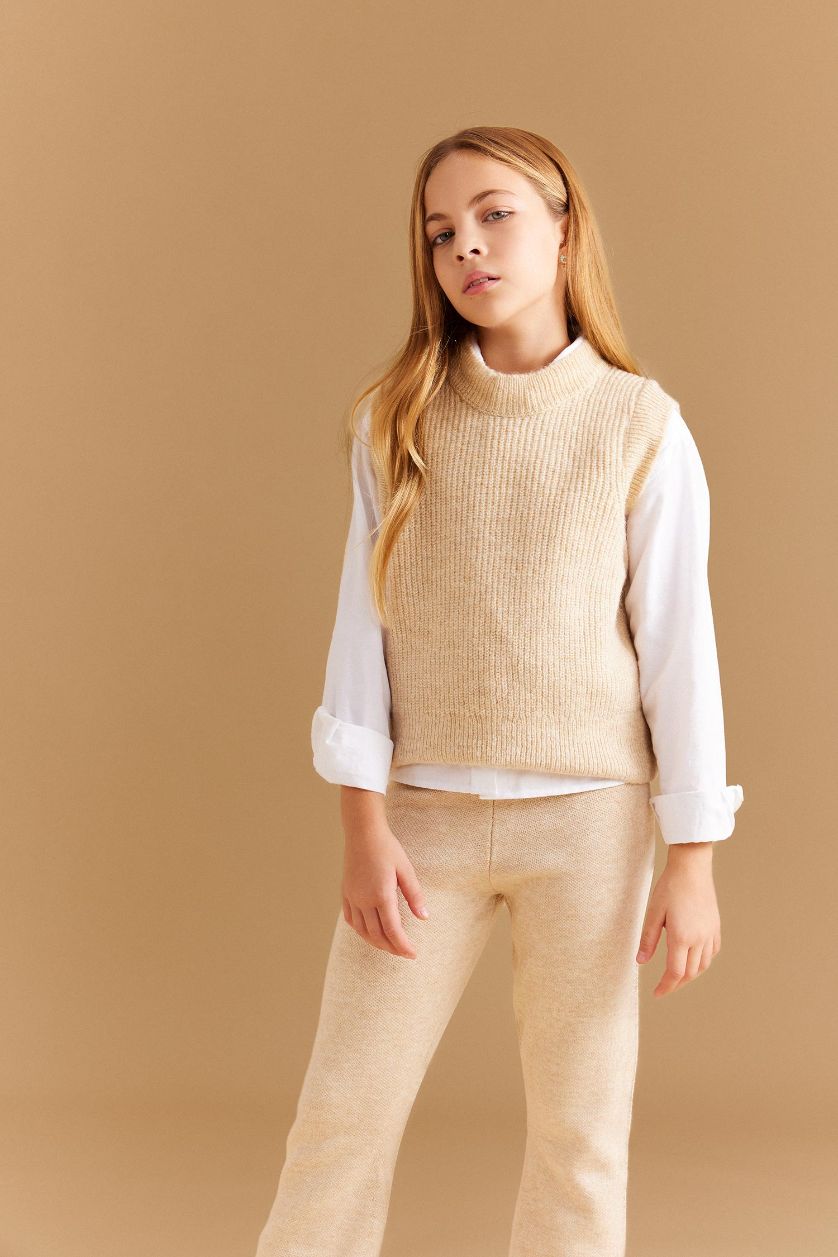 بناتي ميلانج بيج بلوفر تريكو كت بناتي قصة عادية بياقة مستديرة ميلانج بيج