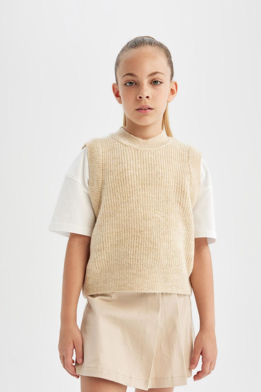 بناتي ميلانج بيج بلوفر تريكو كت بناتي قصة عادية بياقة مستديرة ميلانج بيج