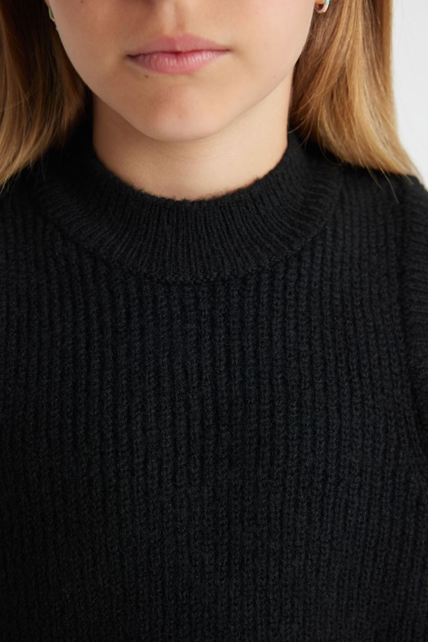 Девочки и подростки Черный Свитер с круглым вырезом для девочек