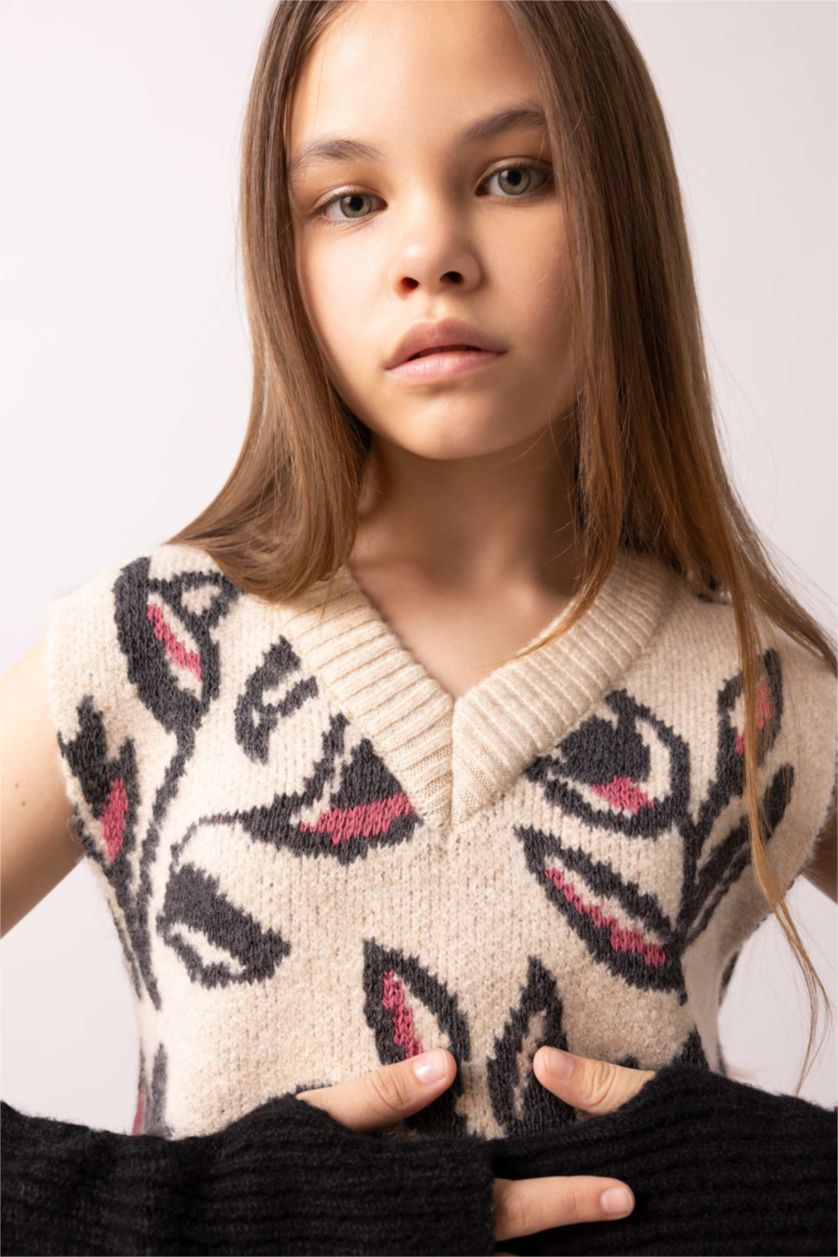 GIRLS & TEENS Ecru Girl Regular Fit Sweater Vest