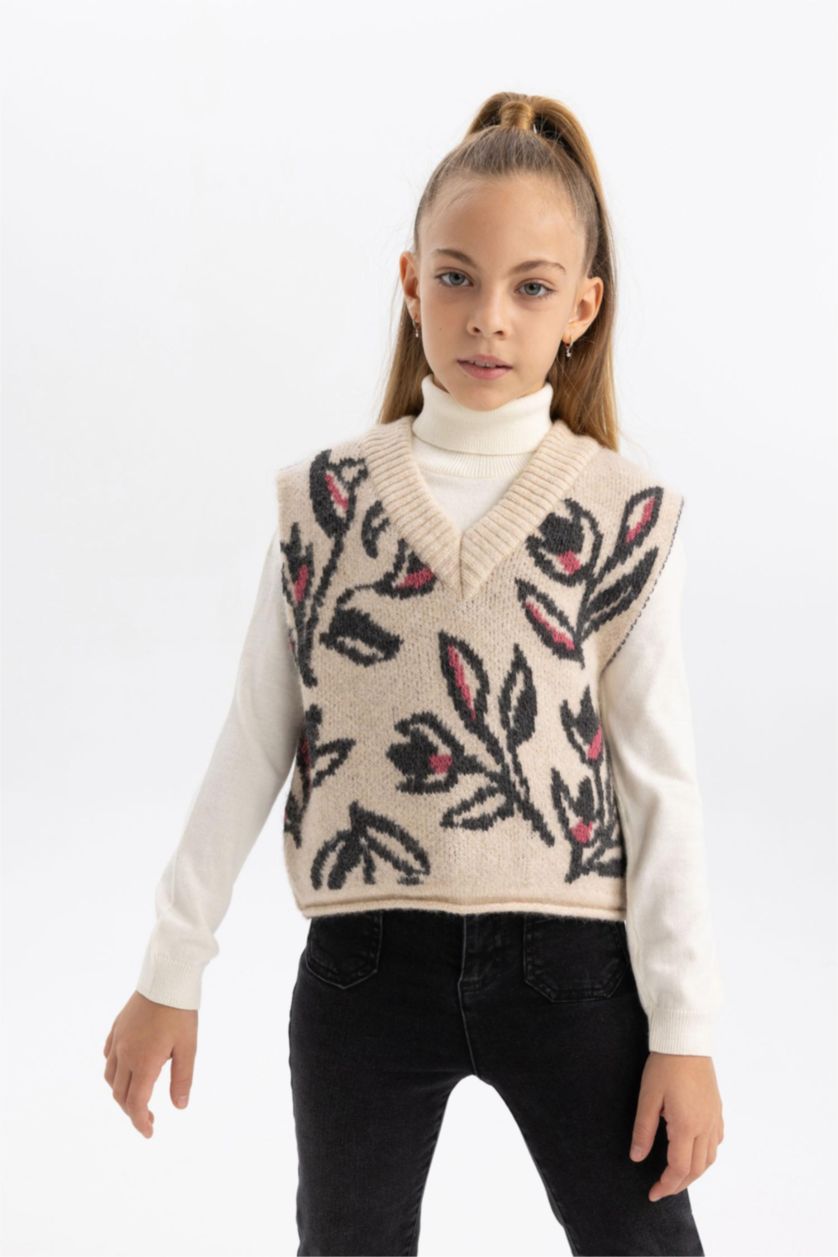 GIRLS & TEENS Ecru Girl Regular Fit Sweater Vest