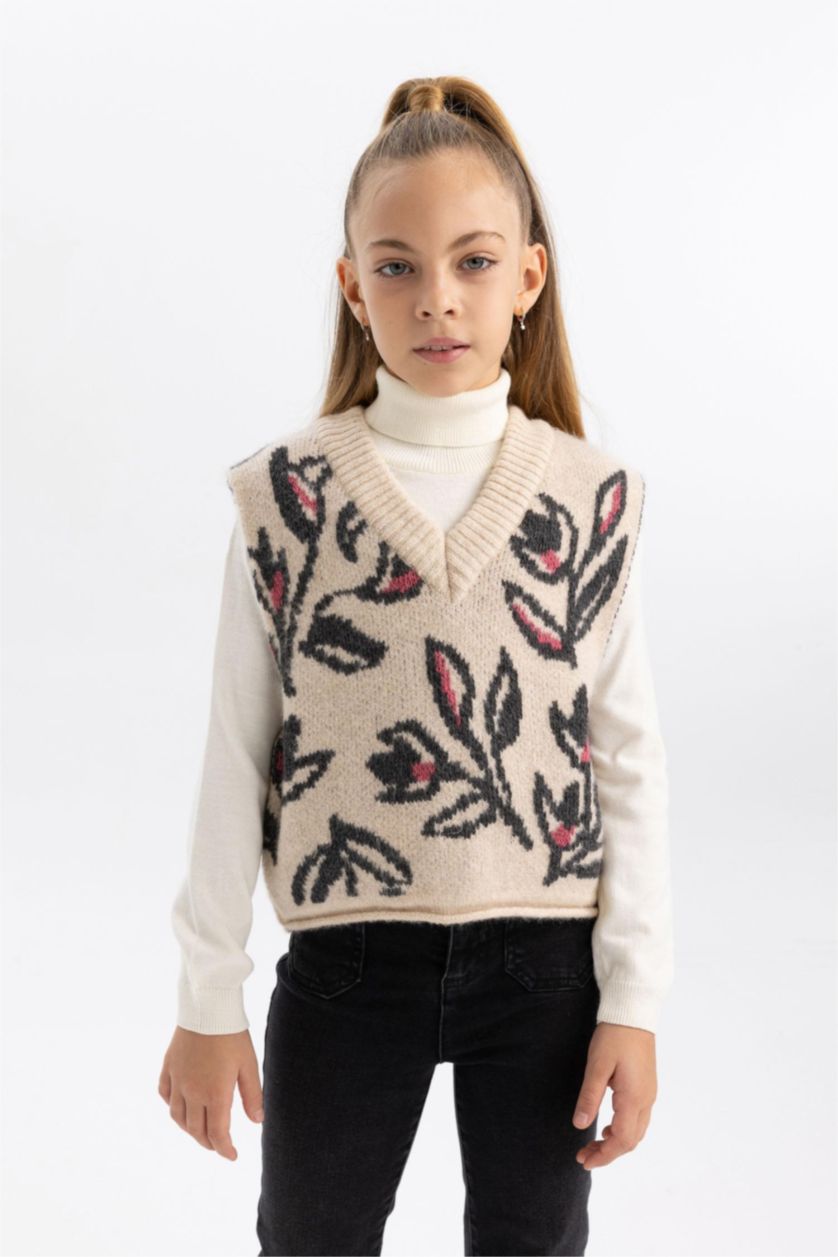 GIRLS & TEENS Ecru Girl Regular Fit Sweater Vest