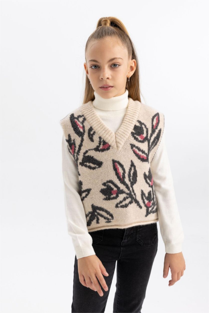 GIRLS & TEENS Ecru Girl Regular Fit Sweater Vest