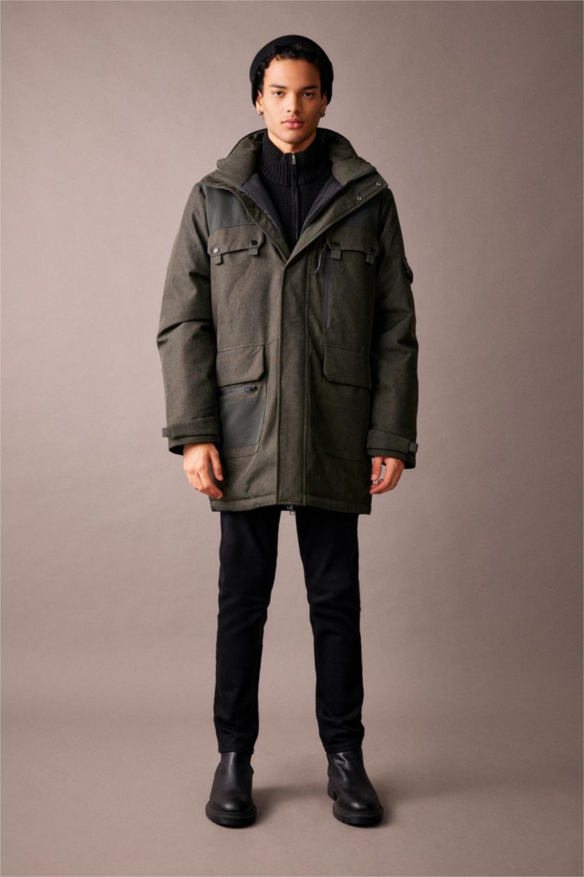 Мужчины Хаки Куртка водоотталкивающая со съемным капюшоном