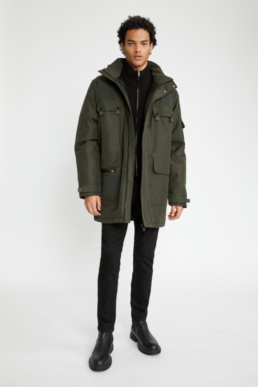 Мужчины Хаки Куртка водоотталкивающая со съемным капюшоном