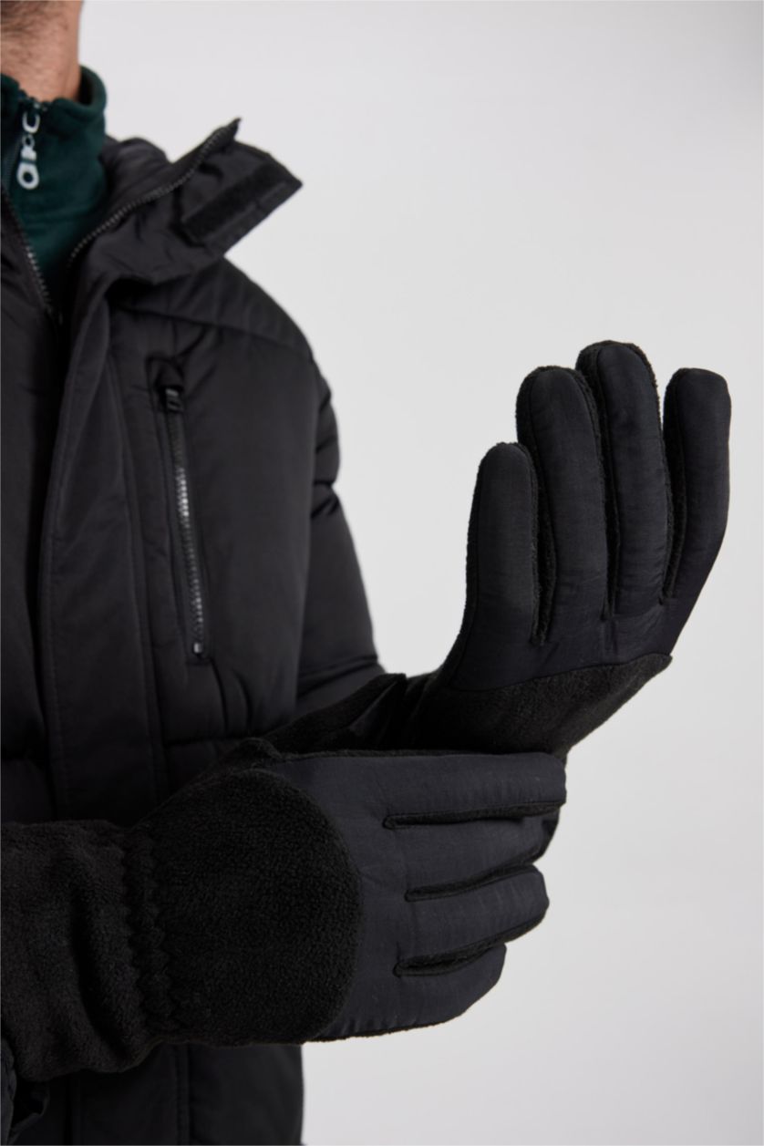 Erkek Siyah Su İtici Regular Fit Kapüşonlu Fermuarlı Cepli Uzun Şişme Mont Parka