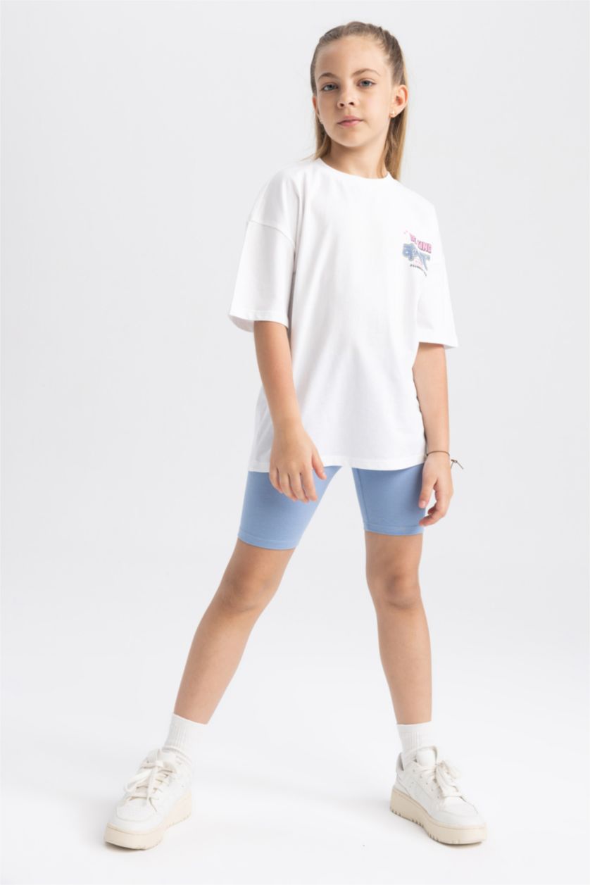 بنات أبيض طقم بناتي شورت تي شيرت - قطعتين