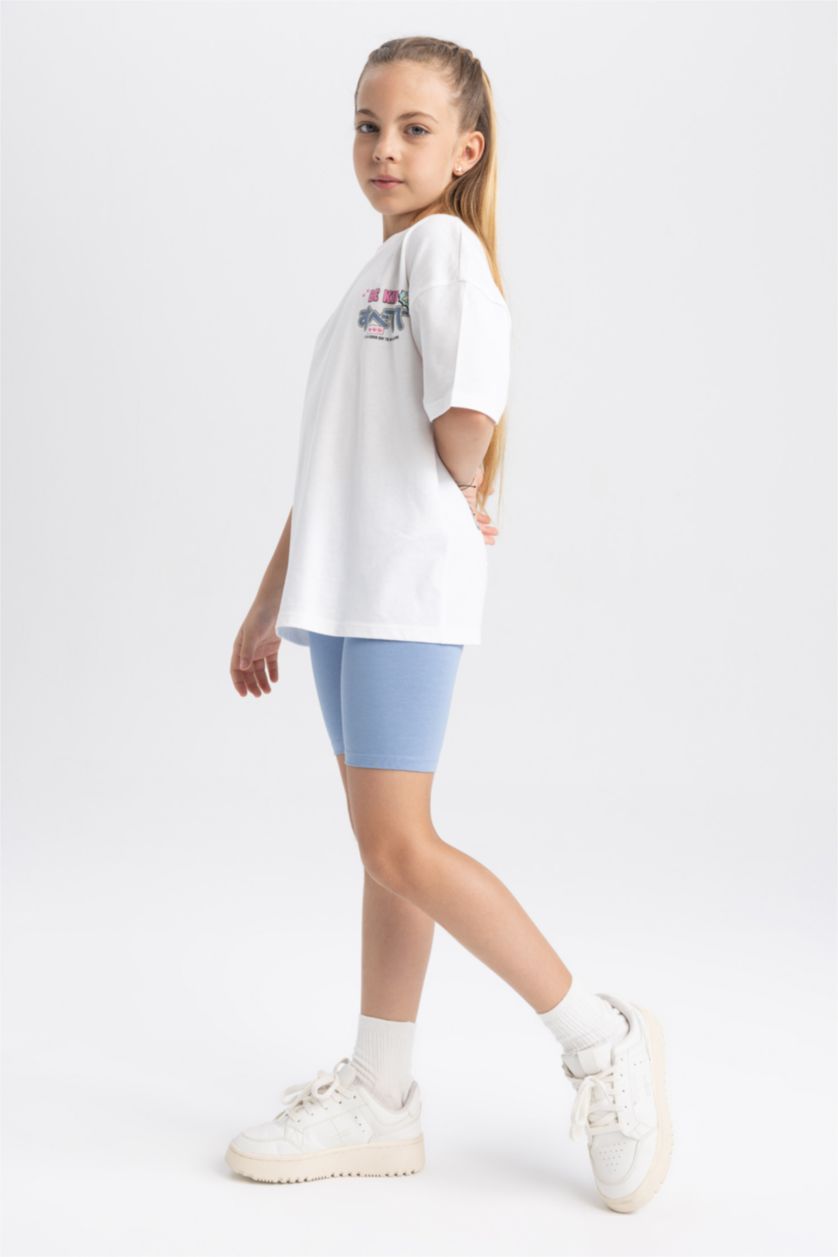 بنات أبيض طقم بناتي شورت تي شيرت - قطعتين