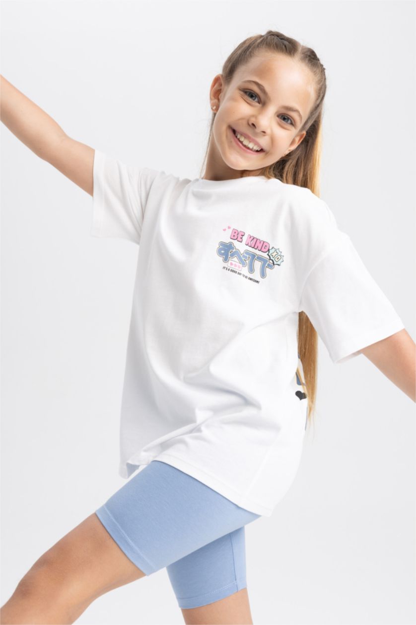 بنات أبيض طقم بناتي شورت تي شيرت - قطعتين