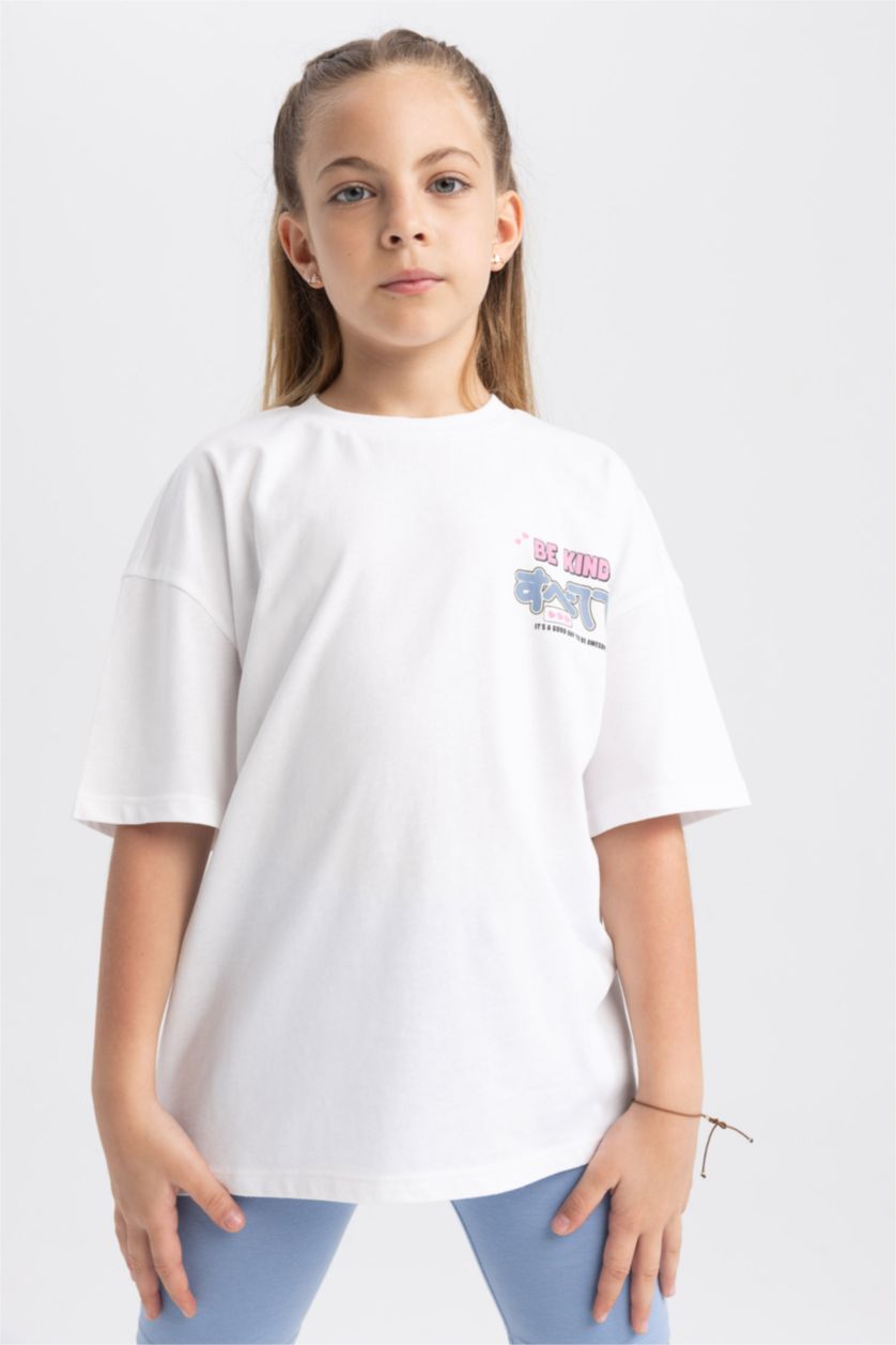 بنات أبيض طقم بناتي شورت تي شيرت - قطعتين