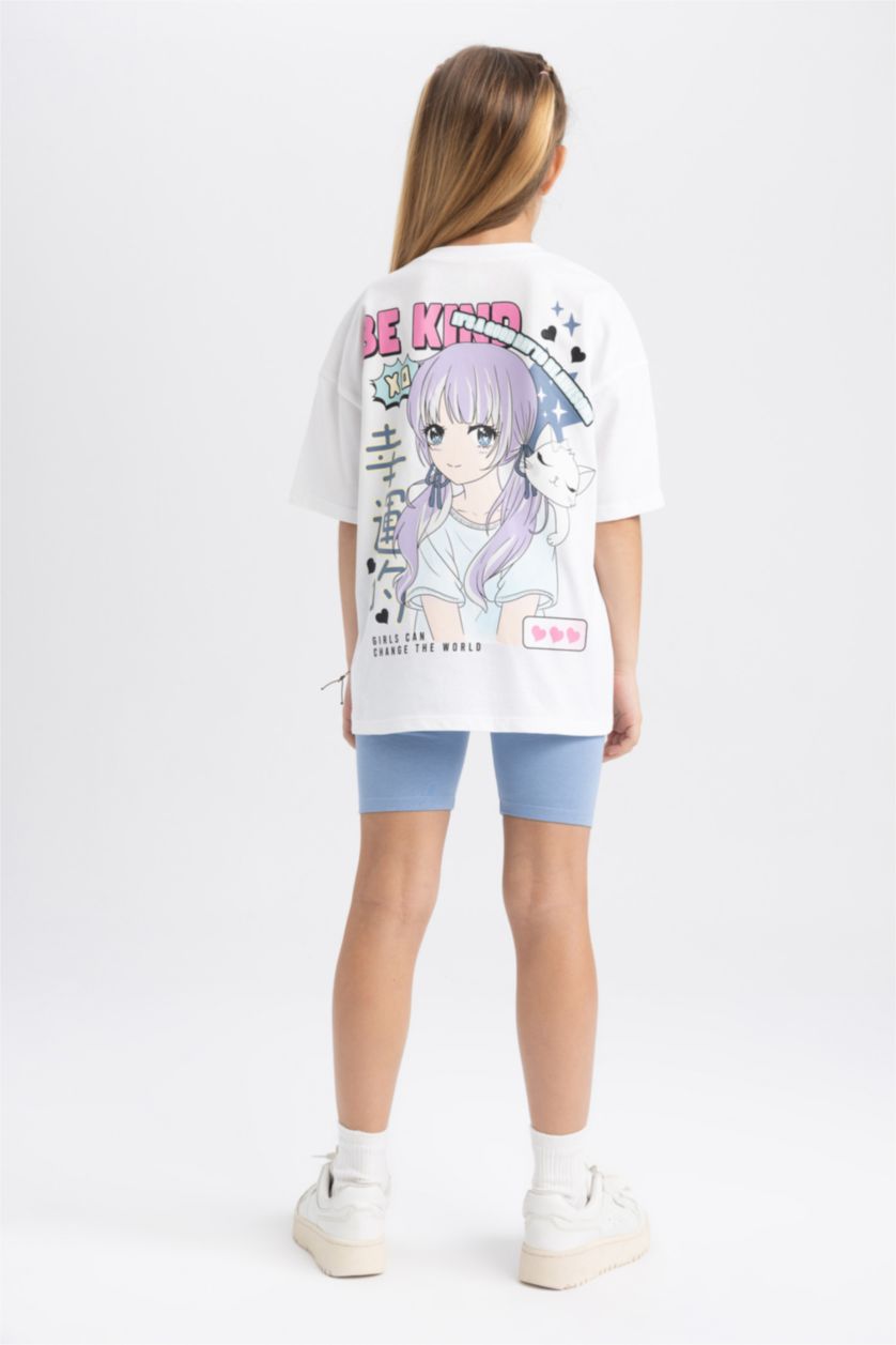 بنات أبيض طقم بناتي شورت تي شيرت - قطعتين