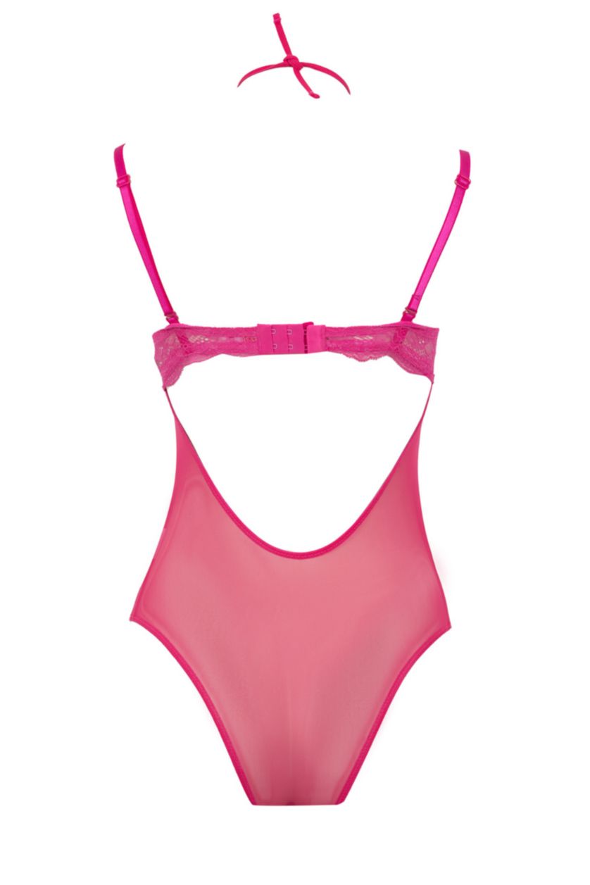 Woman Dark Pink Fall in Love With Lace With Pad Bodysuit