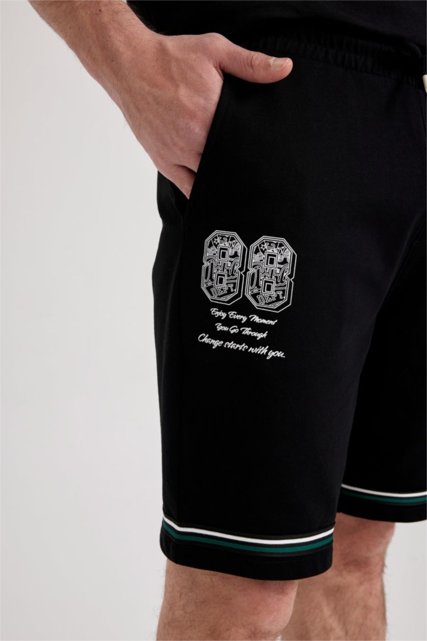 رجالي أسود شورت قطن قصة عادية بجيب