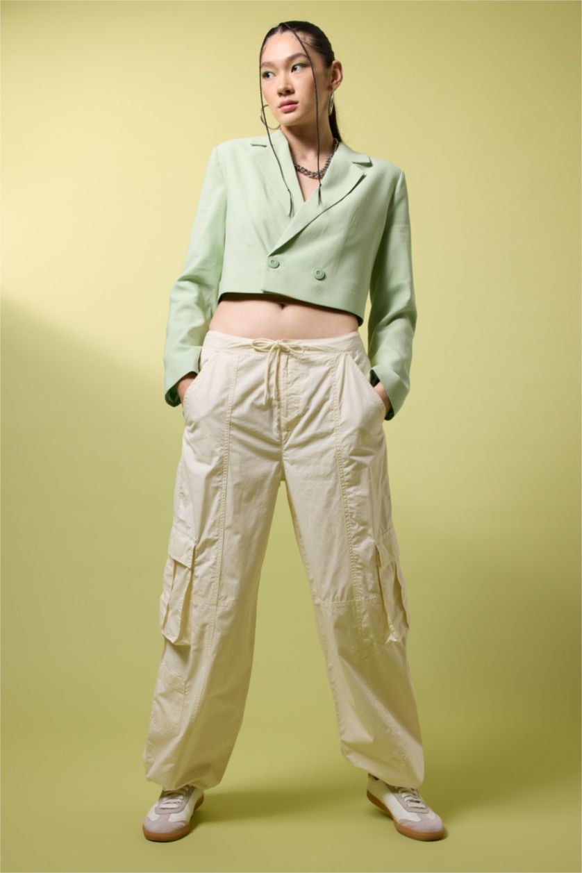 WOMAN Ecru Parachute Poplin Standard Cotton Trousers