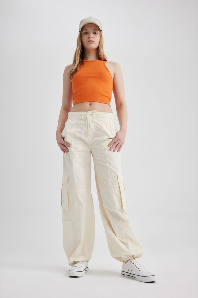 WOMAN Ecru Parachute Poplin Standard Cotton Trousers