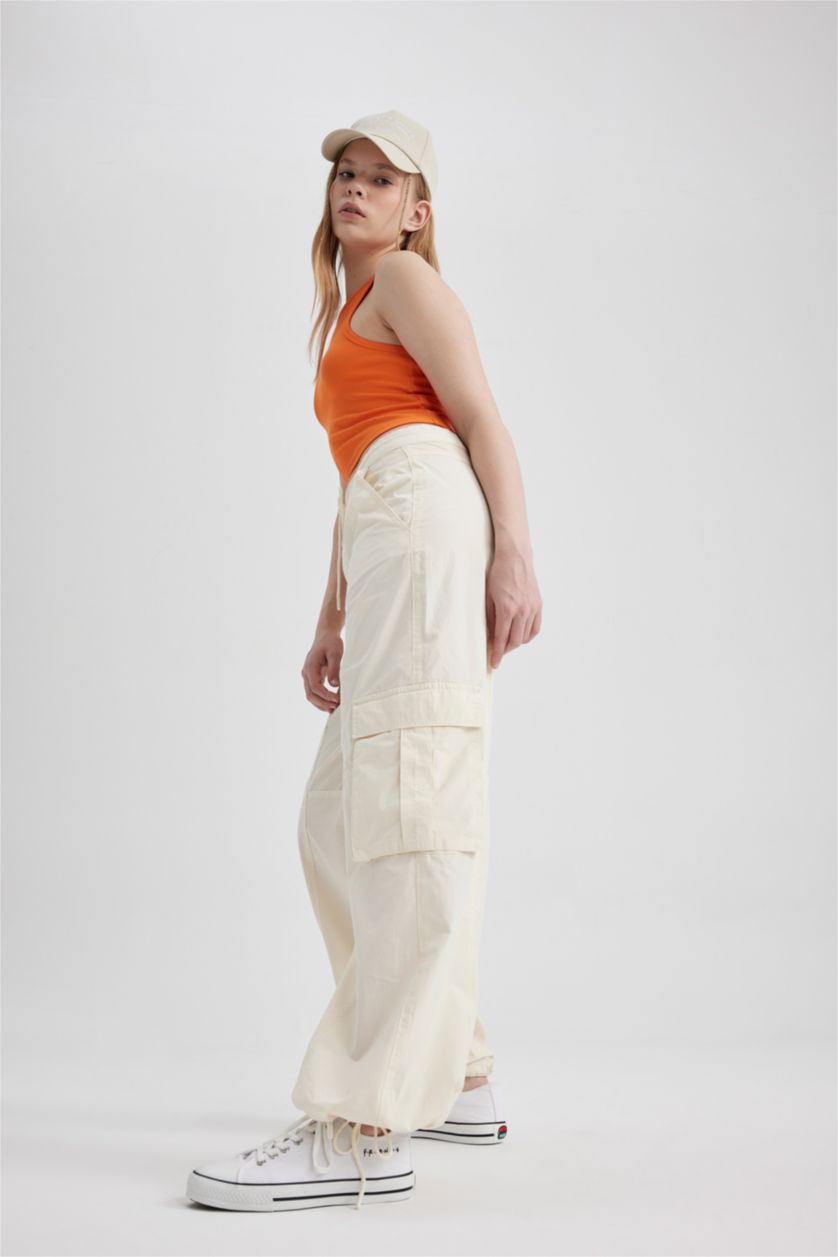 WOMAN Ecru Parachute Poplin Standard Cotton Trousers