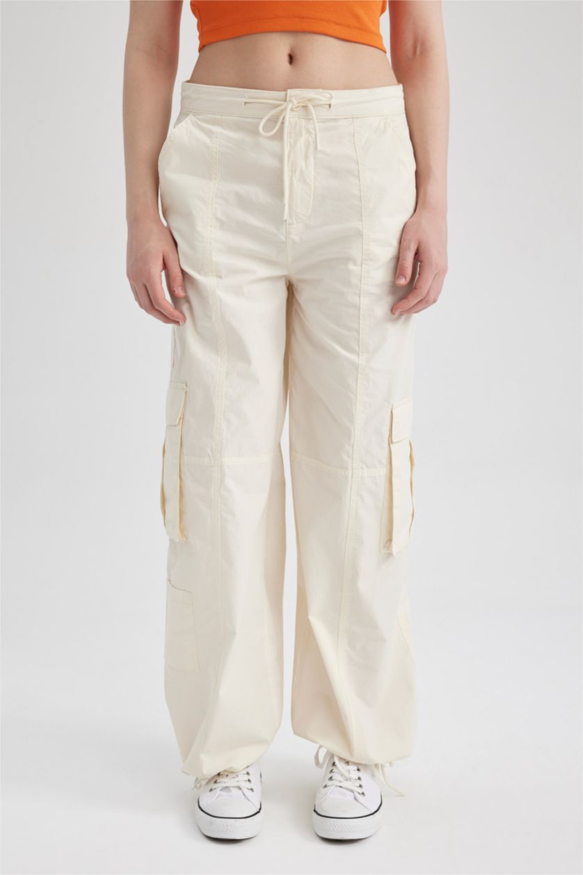 WOMAN Ecru Parachute Poplin Standard Cotton Trousers