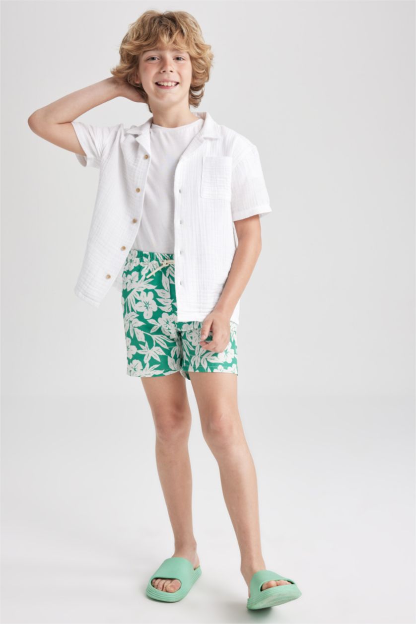 BOYS & TEENS Light Green Boy Regular Fit Swim Shorts