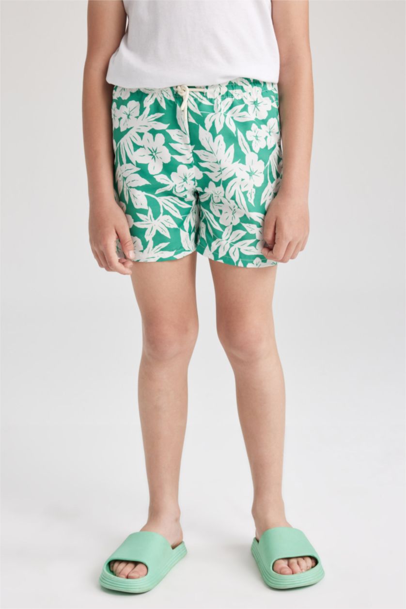 BOYS & TEENS Light Green Boy Regular Fit Swim Shorts