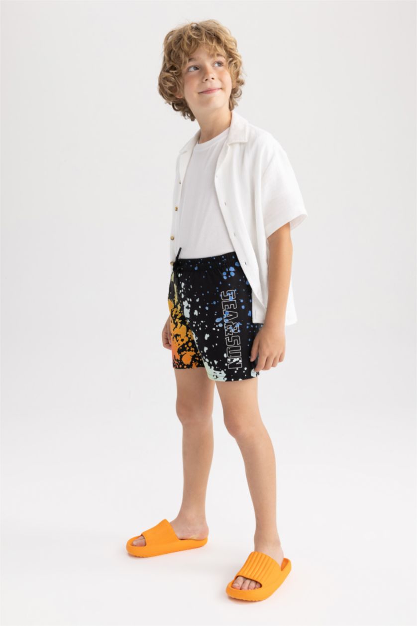 Boys & Teens Black Boy Regular Fit Swim Shorts