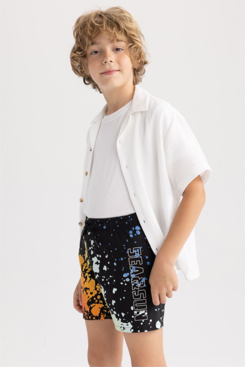 Boys & Teens Black Boy Regular Fit Swim Shorts