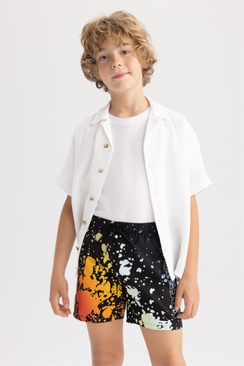Boys & Teens Black Boy Regular Fit Swim Shorts