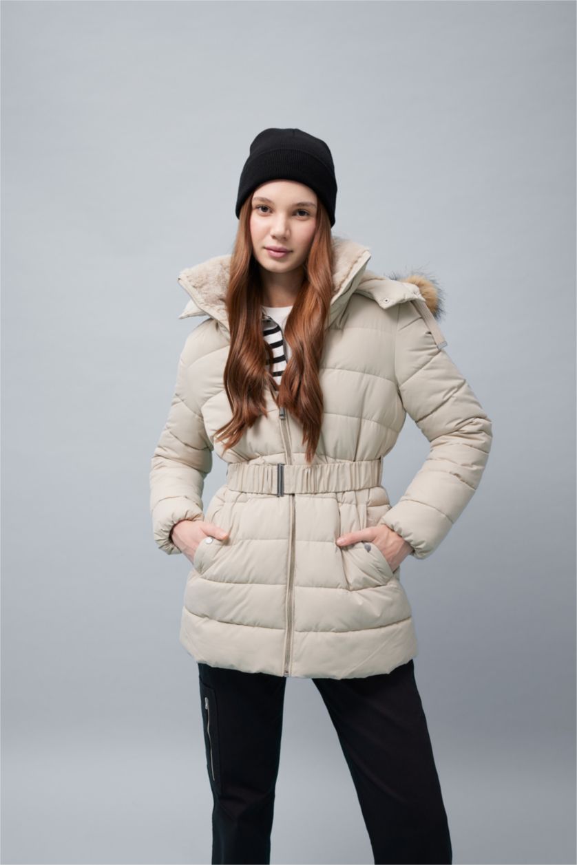 Women Beige Puffer Jacket