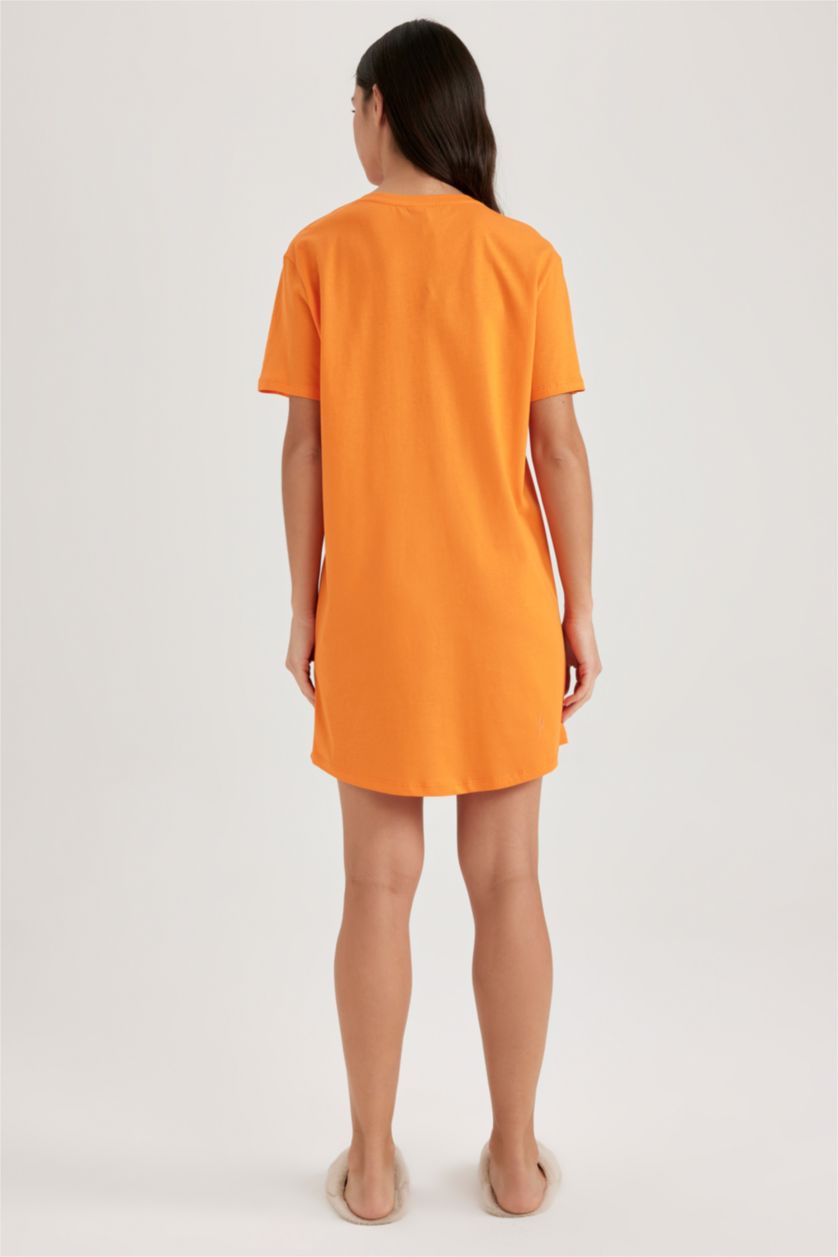 Kadın Turuncu Fall in Love Regular Fit Bisiklet Yaka %100 Pamuk Gecelik