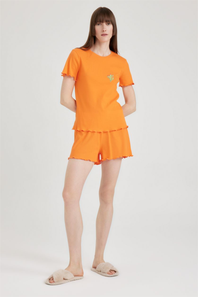 FEMME Orange Ensemble De Pyjama À Manches Courtes İmprimé Fall İn Love