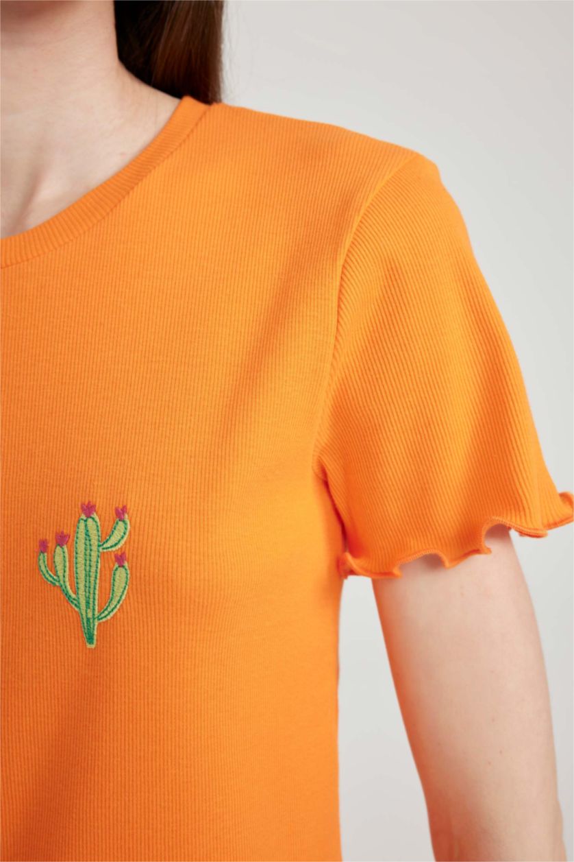 FEMME Orange Ensemble De Pyjama À Manches Courtes İmprimé Fall İn Love