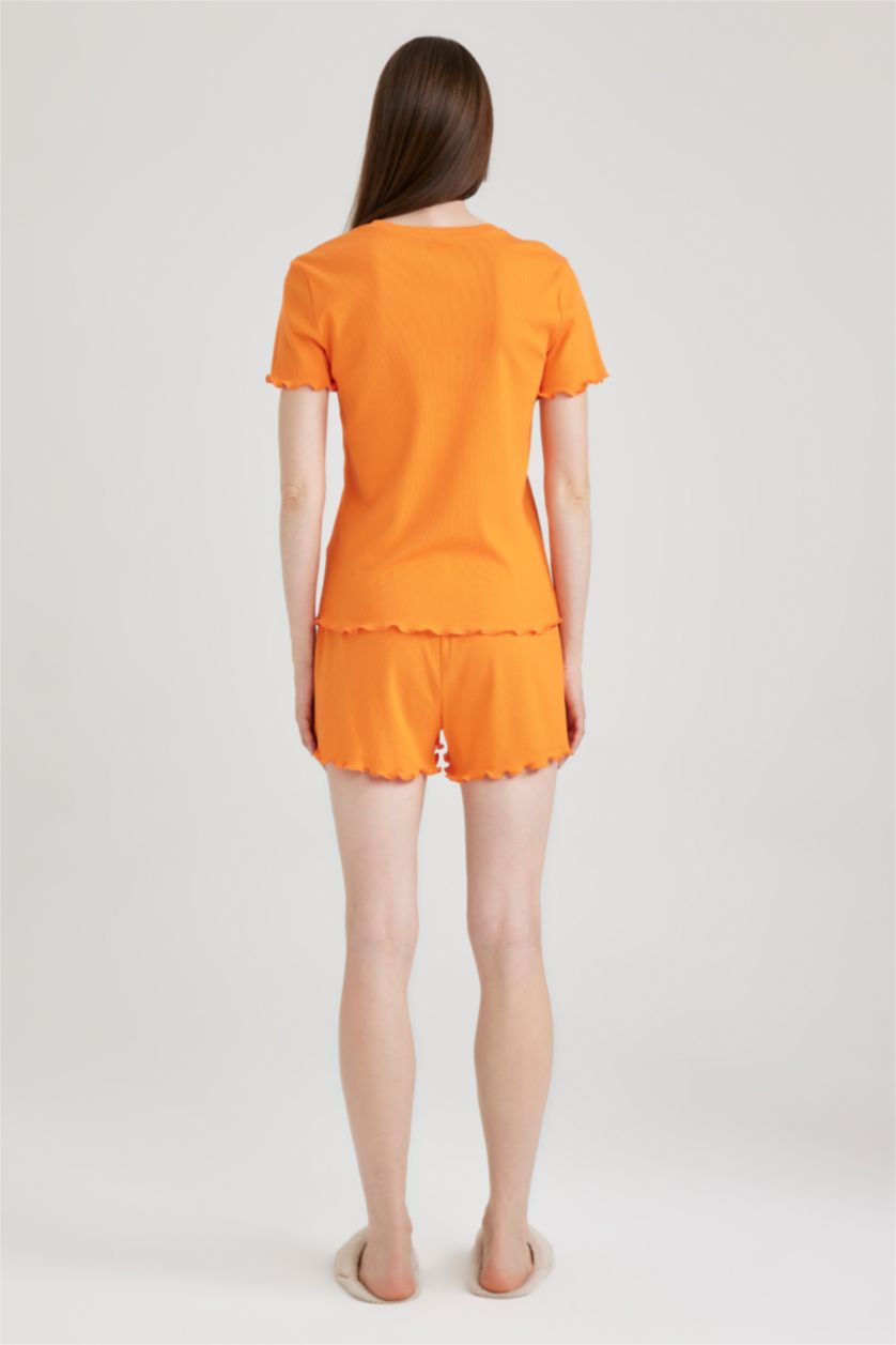 FEMME Orange Ensemble De Pyjama À Manches Courtes İmprimé Fall İn Love