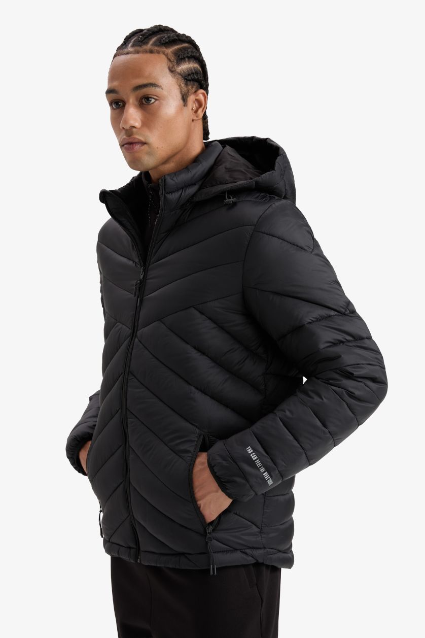 Erkek Siyah Su İtici Rüzgar Geçirmez Slim Fit Mont