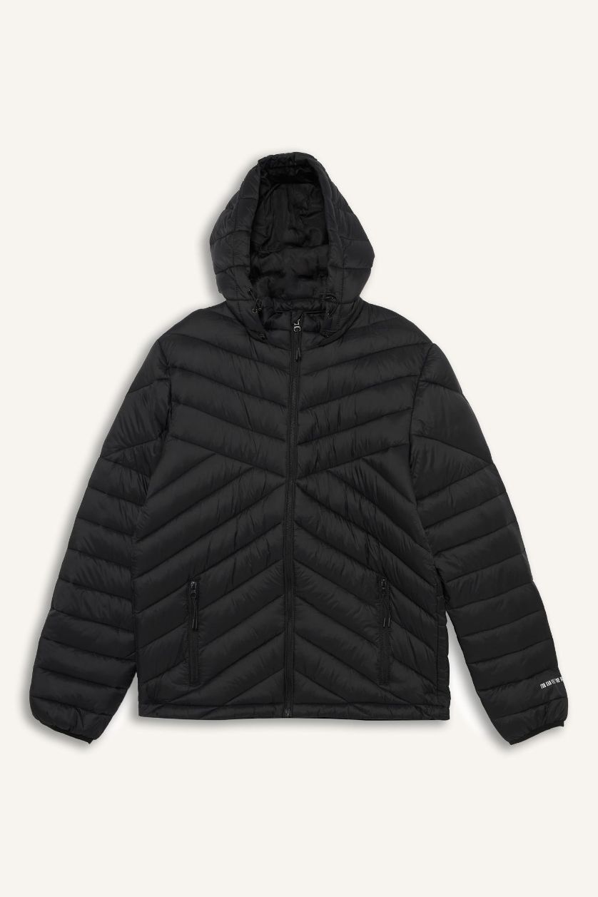 Erkek Siyah Su İtici Rüzgar Geçirmez Slim Fit Mont