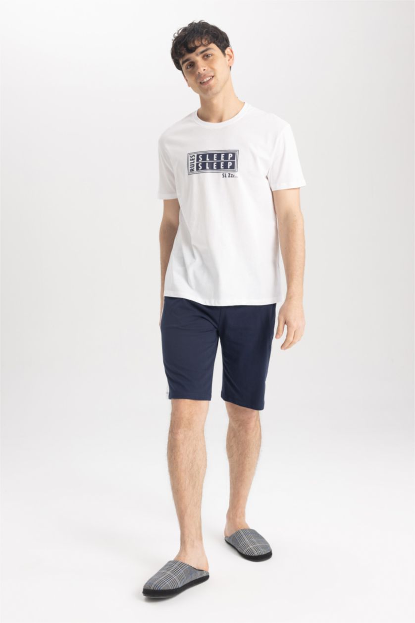 رجال أبيض طقم بقصة عادية بأكمام قصيرة - قطعتين