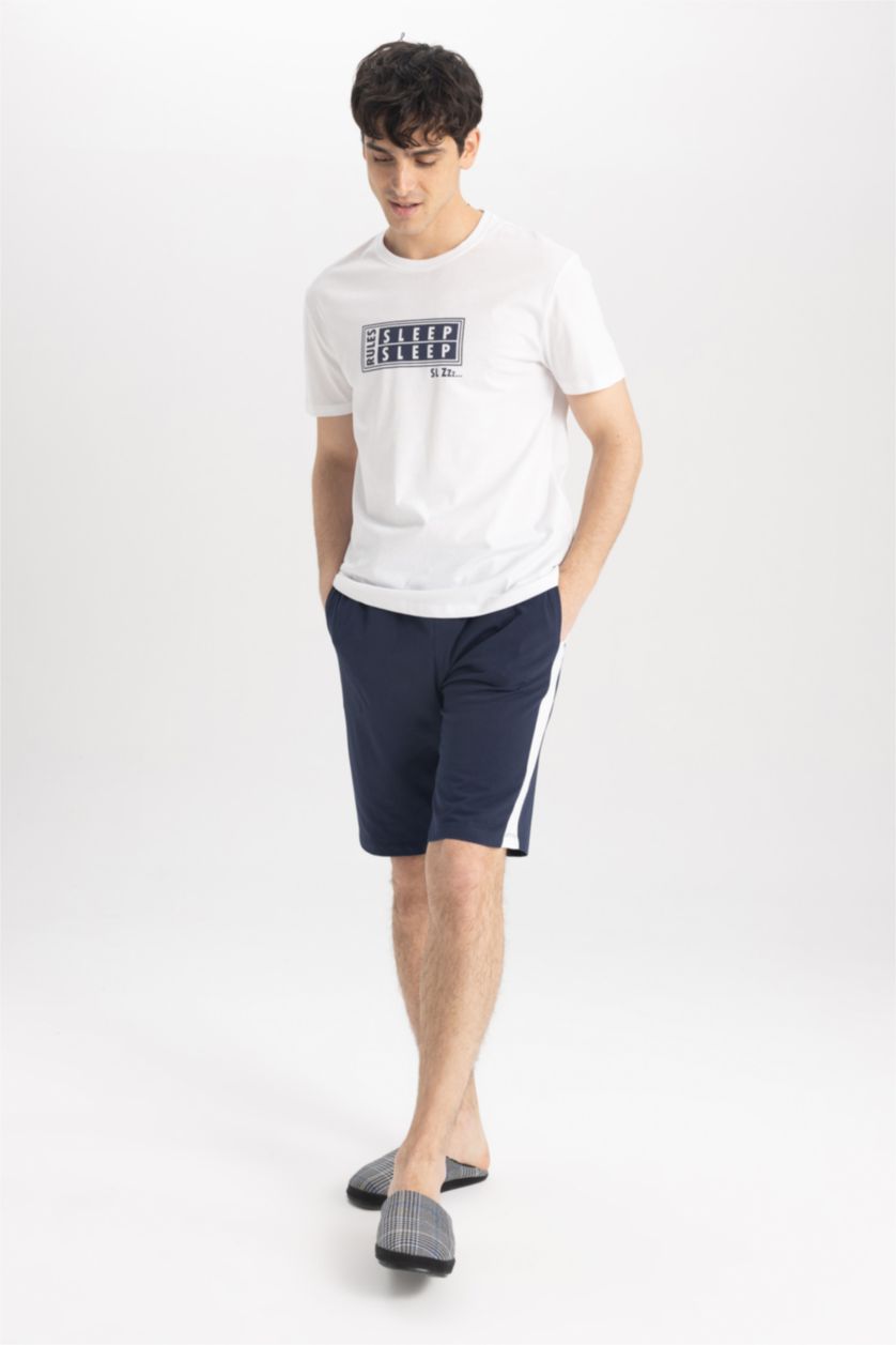 رجال أبيض طقم بقصة عادية بأكمام قصيرة - قطعتين