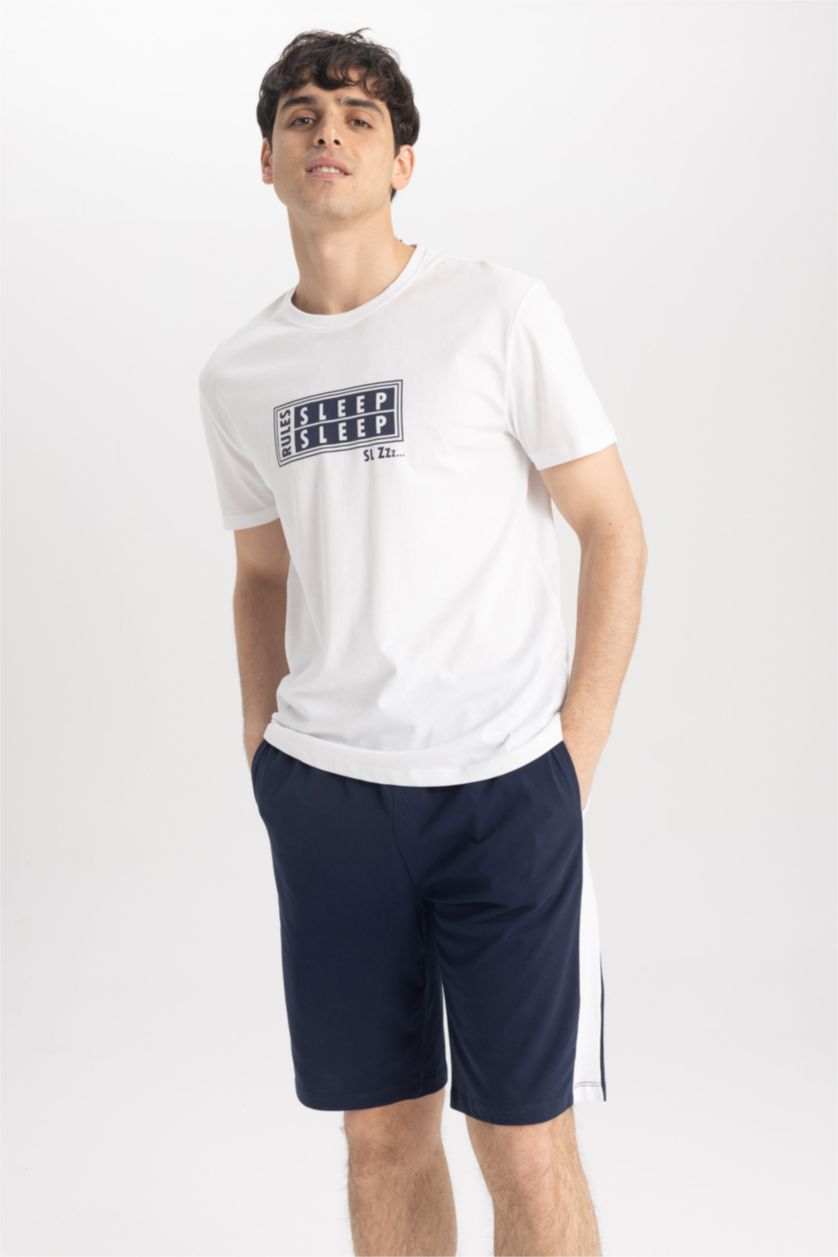 رجال أبيض طقم بقصة عادية بأكمام قصيرة - قطعتين