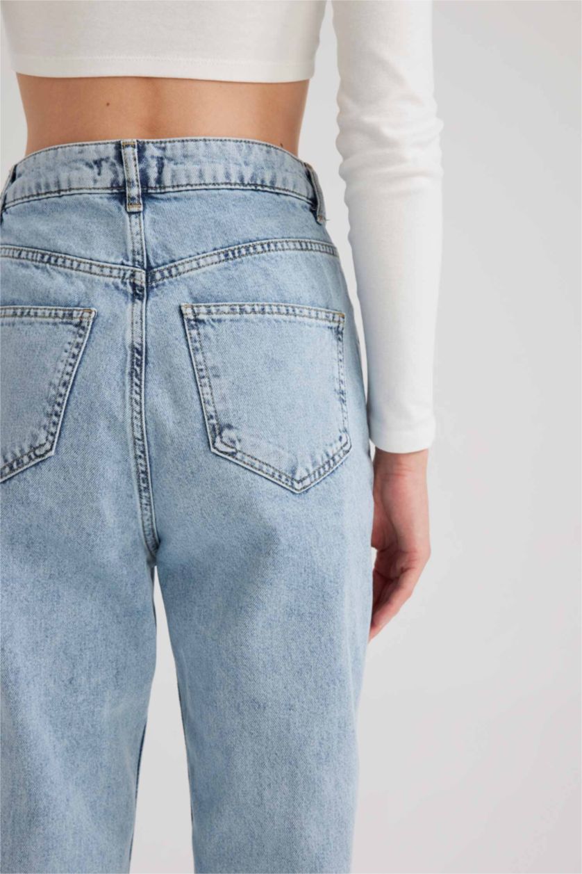 نساء أزرق فاتح High Waist Mom Fit Trousers