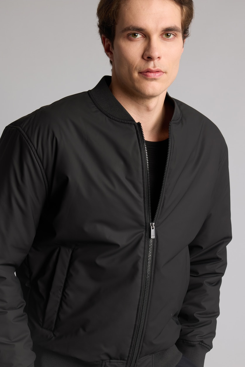 Erkek Siyah Sıcak Tutan Su İtici Slim Fit Astarlı Bomber Mont