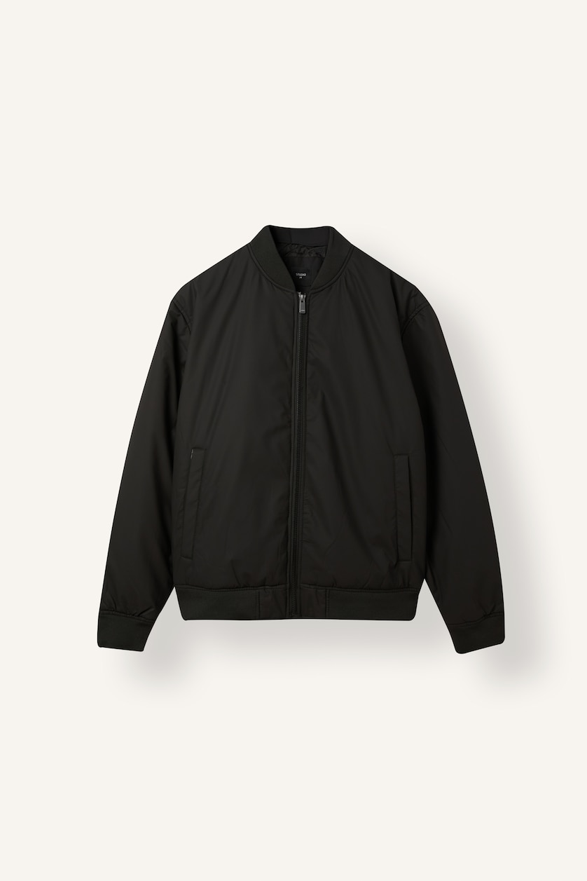 MAN Black Slim Fit Water-Repellent Mid-Season Lined Zip-Up Bomber Jacket
