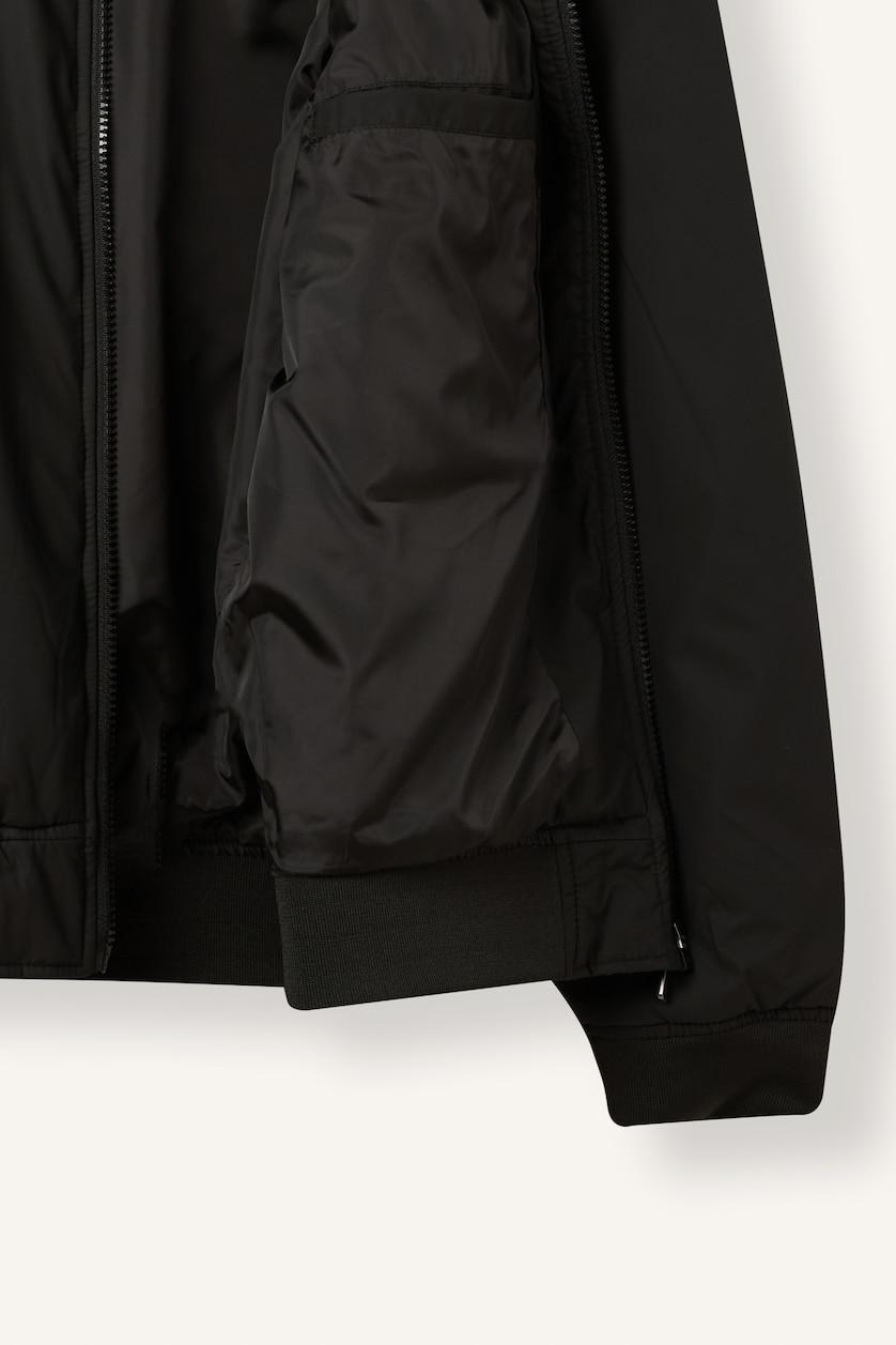MAN Black Slim Fit Water-Repellent Mid-Season Lined Zip-Up Bomber Jacket