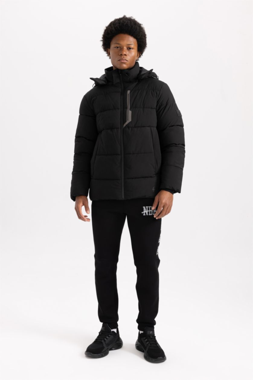 MAN Black DeFactoFit Waterproof Slim Fit Hooded Puffer Jacket