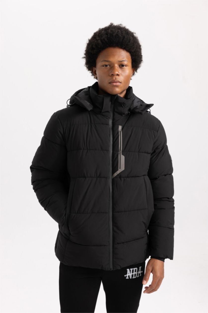 MAN Black DeFactoFit Waterproof Slim Fit Hooded Puffer Jacket